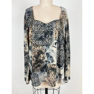 Vintage 90s Y2K Sharon Anthony Moody Floral Top‎ 2X Stretchy Plus Size Fairy